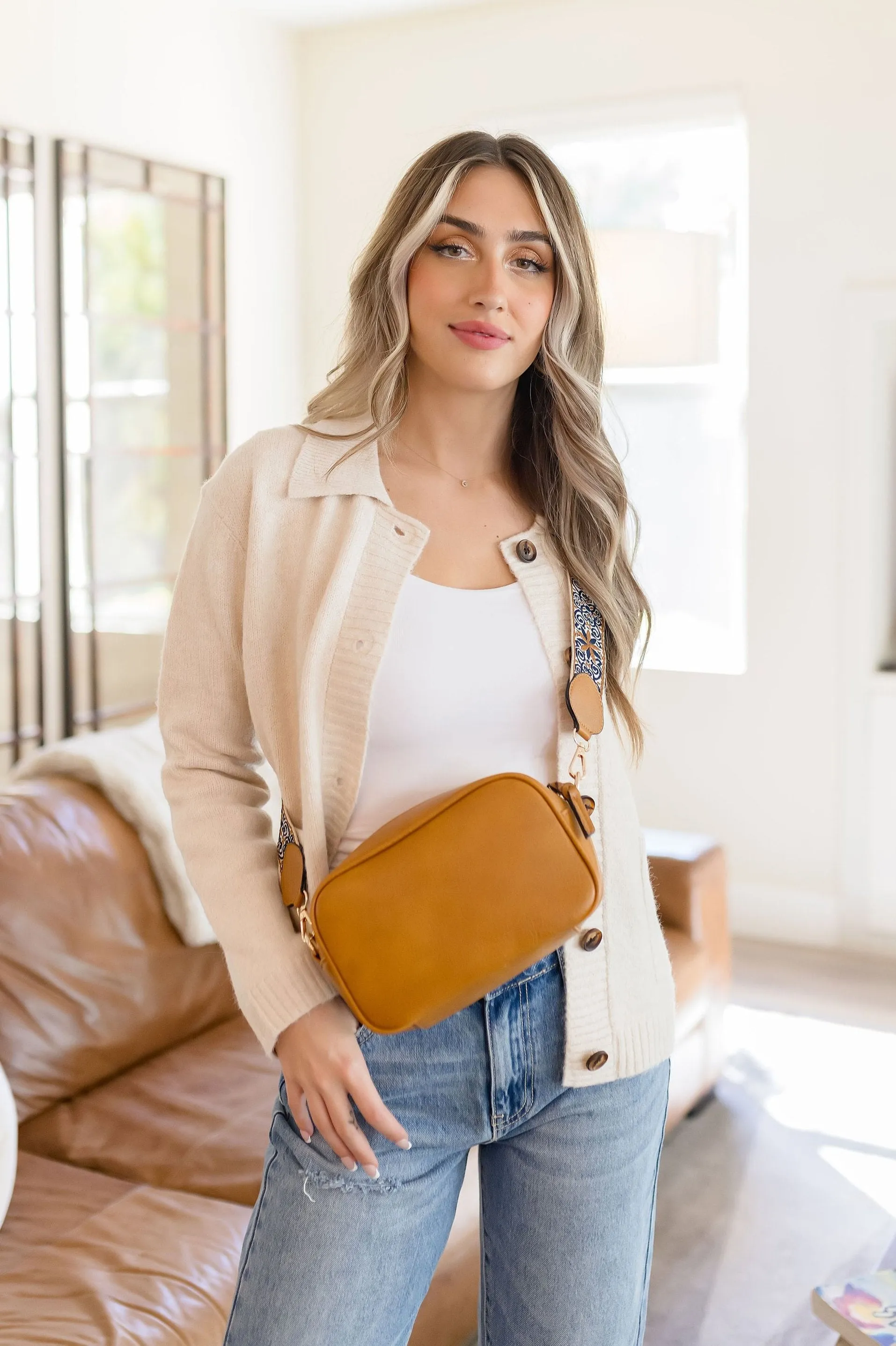 Anne Vegan Leather Camera Crossbody Purse Taupe