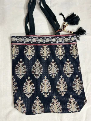 Black Ajrakh Bag with tassels