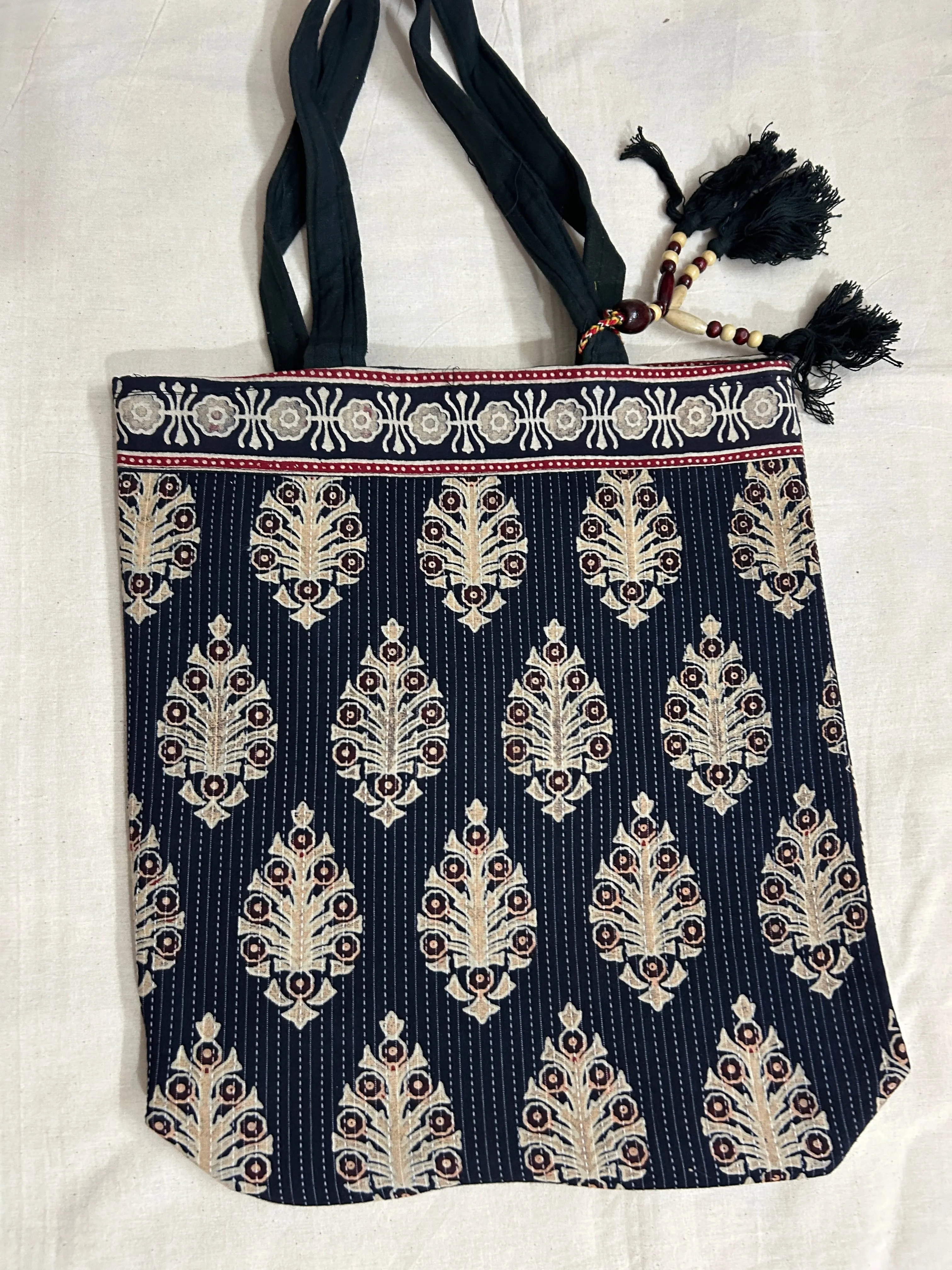 Black Ajrakh Bag with tassels