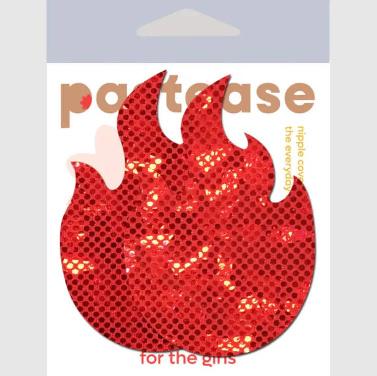 Flame: Red Fire Nipple Pasties Shattered Disco Ball Glitter