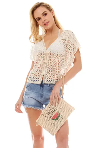 LOA304 Watermelon Summer Straw Pouch Crossbody Bag