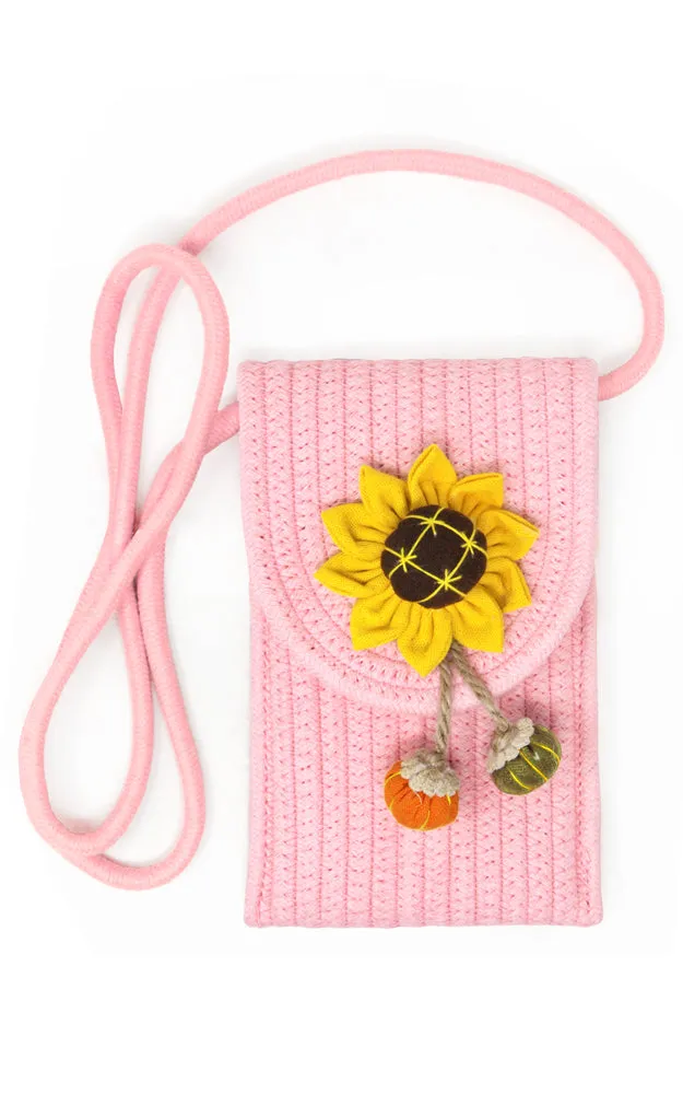 LOA378 Sunflower Patch Accent Mini Straw Crossbody Bag