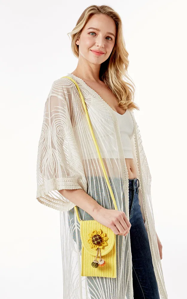 LOA378 Sunflower Patch Accent Mini Straw Crossbody Bag