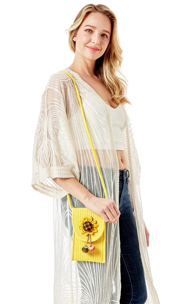LOA378 Sunflower Patch Accent Mini Straw Crossbody Bag