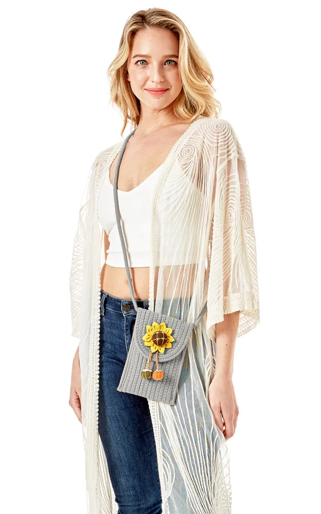 LOA378 Sunflower Patch Accent Mini Straw Crossbody Bag