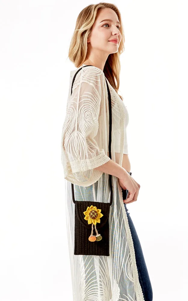 LOA378 Sunflower Patch Accent Mini Straw Crossbody Bag