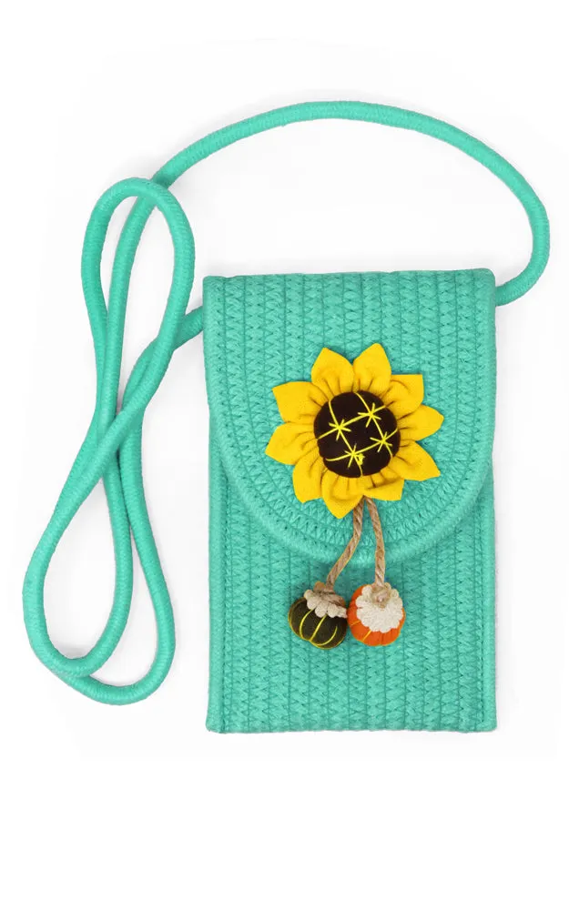 LOA378 Sunflower Patch Accent Mini Straw Crossbody Bag