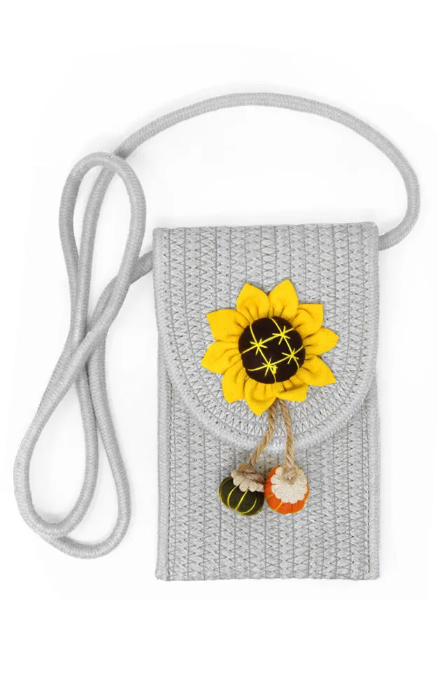 LOA378 Sunflower Patch Accent Mini Straw Crossbody Bag