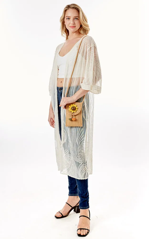 LOA378 Sunflower Patch Accent Mini Straw Crossbody Bag