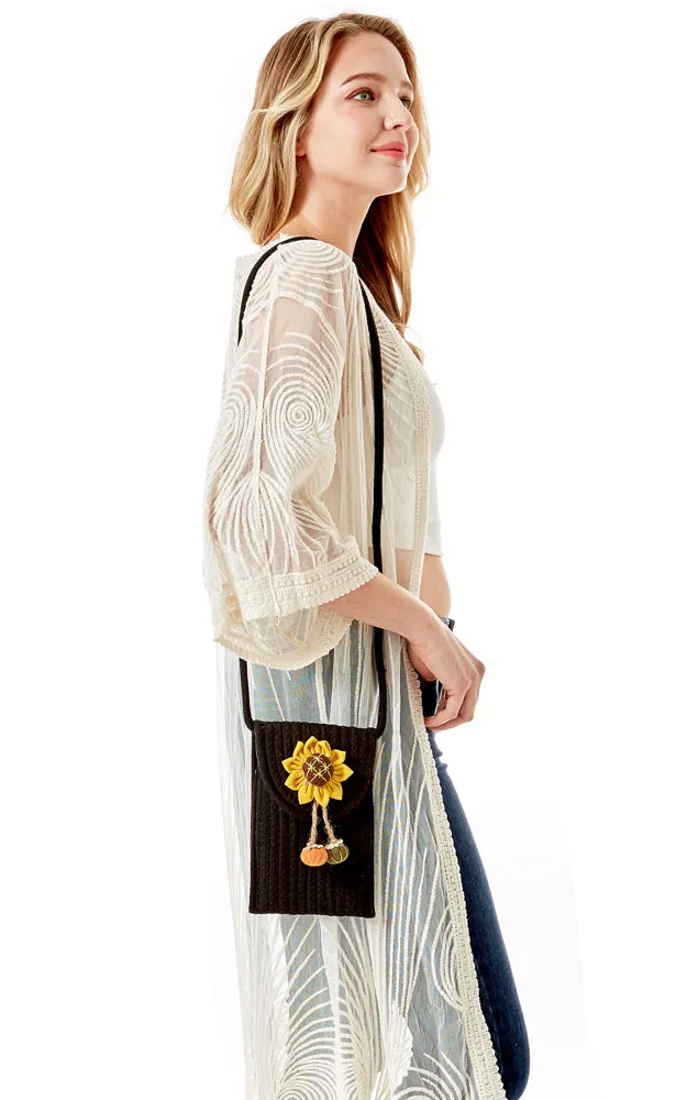LOA378 Sunflower Patch Accent Mini Straw Crossbody Bag