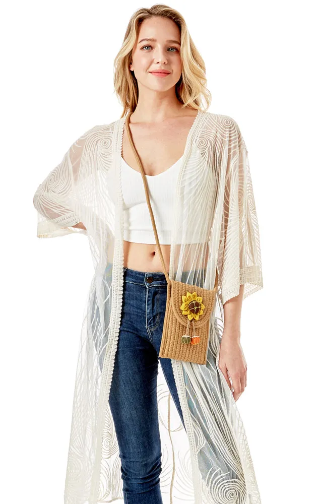 LOA378 Sunflower Patch Accent Mini Straw Crossbody Bag