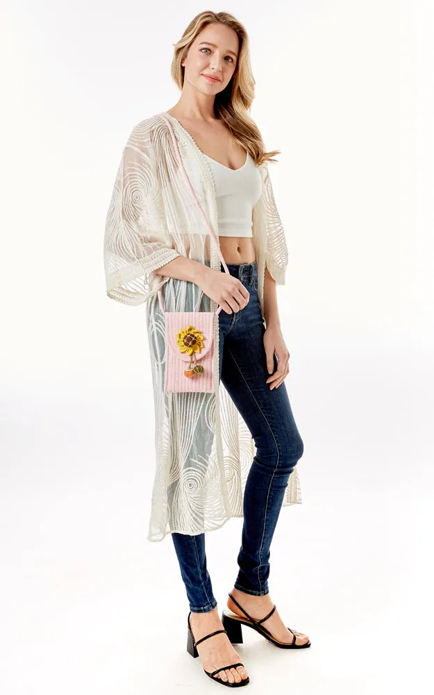 LOA378 Sunflower Patch Accent Mini Straw Crossbody Bag