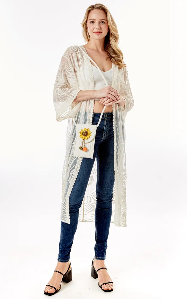 LOA378 Sunflower Patch Accent Mini Straw Crossbody Bag