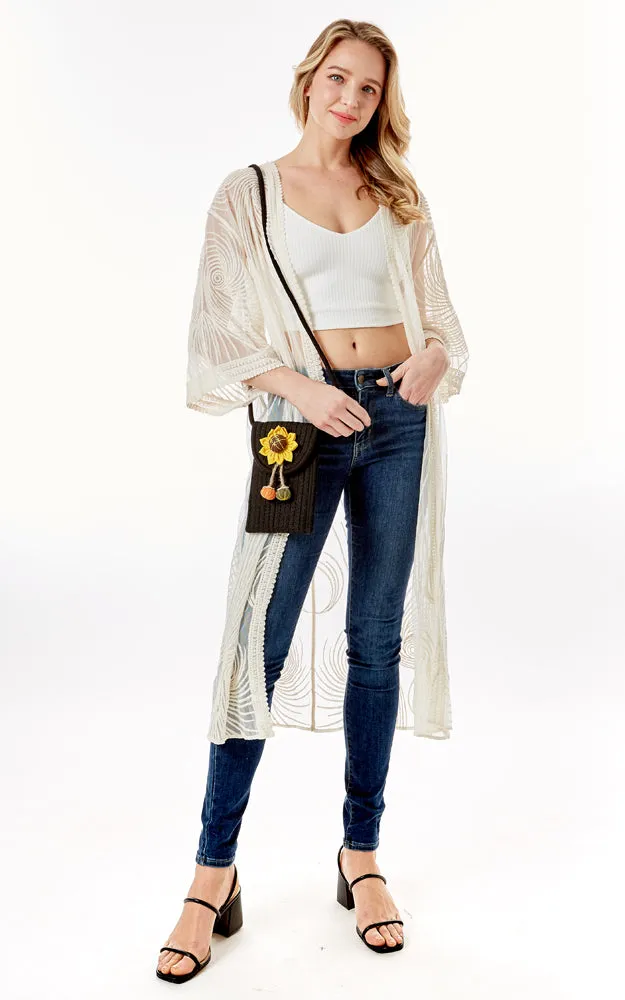 LOA378 Sunflower Patch Accent Mini Straw Crossbody Bag