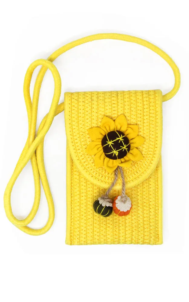 LOA378 Sunflower Patch Accent Mini Straw Crossbody Bag
