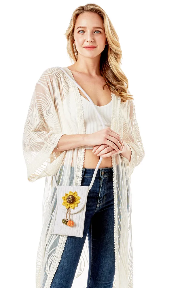 LOA378 Sunflower Patch Accent Mini Straw Crossbody Bag
