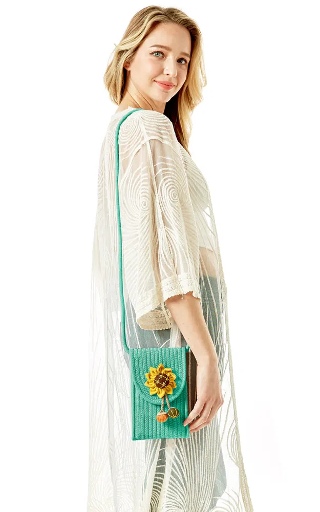 LOA378 Sunflower Patch Accent Mini Straw Crossbody Bag