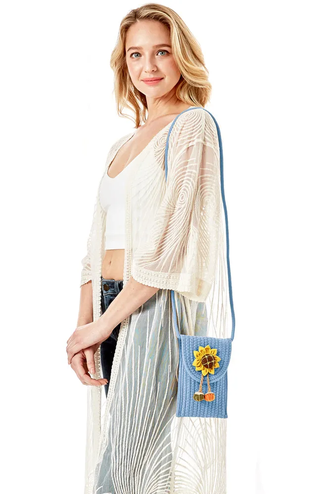 LOA378 Sunflower Patch Accent Mini Straw Crossbody Bag