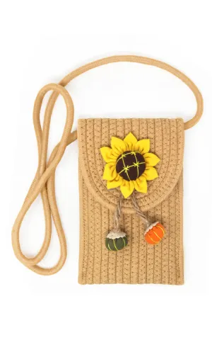 LOA378 Sunflower Patch Accent Mini Straw Crossbody Bag