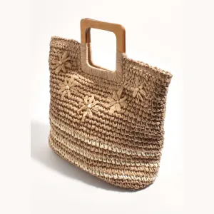 Paper Daisies Woven Tote Bag (Camel/Natural)