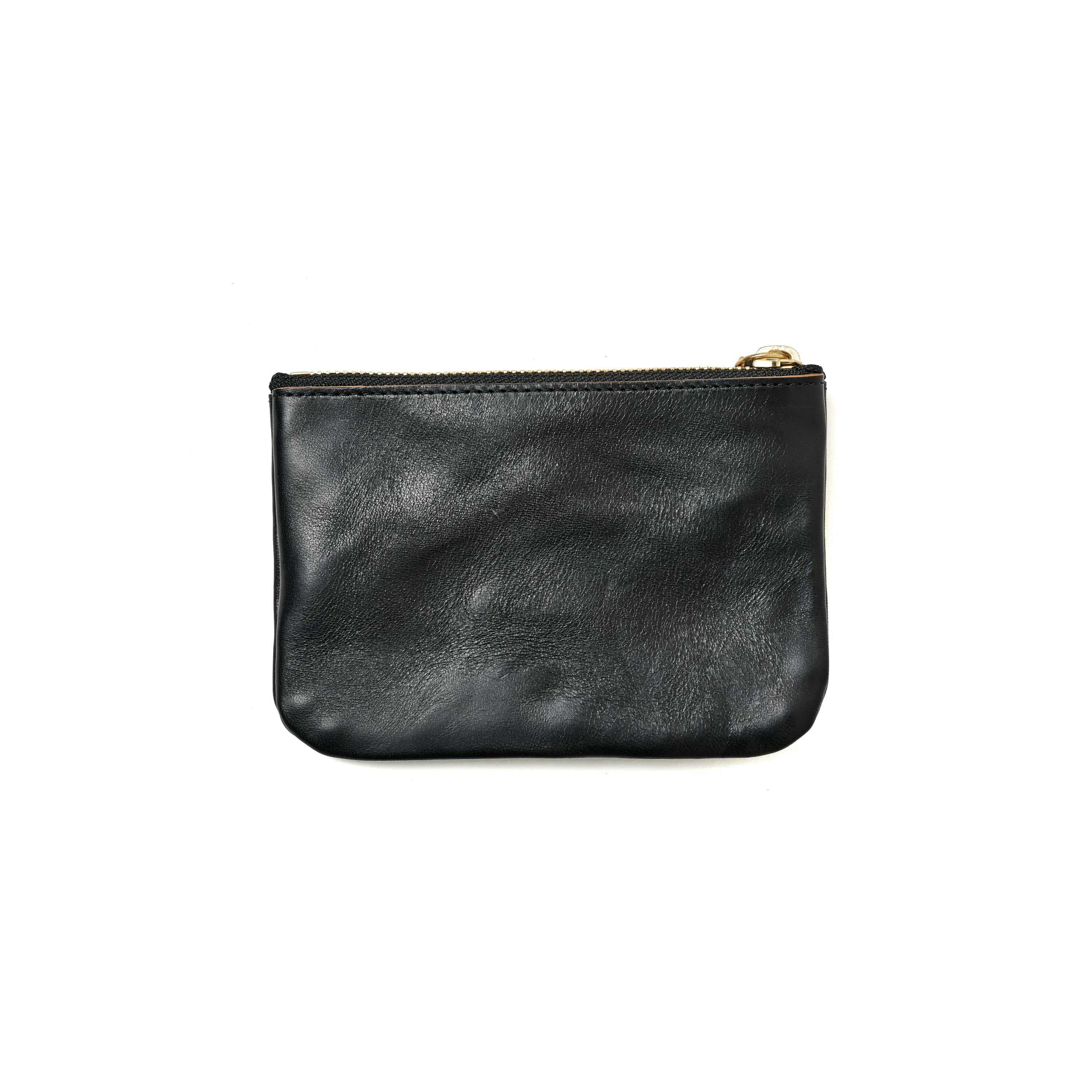 SQUARE ZIP & SNAP POUCH size S -BLACK LEATHER