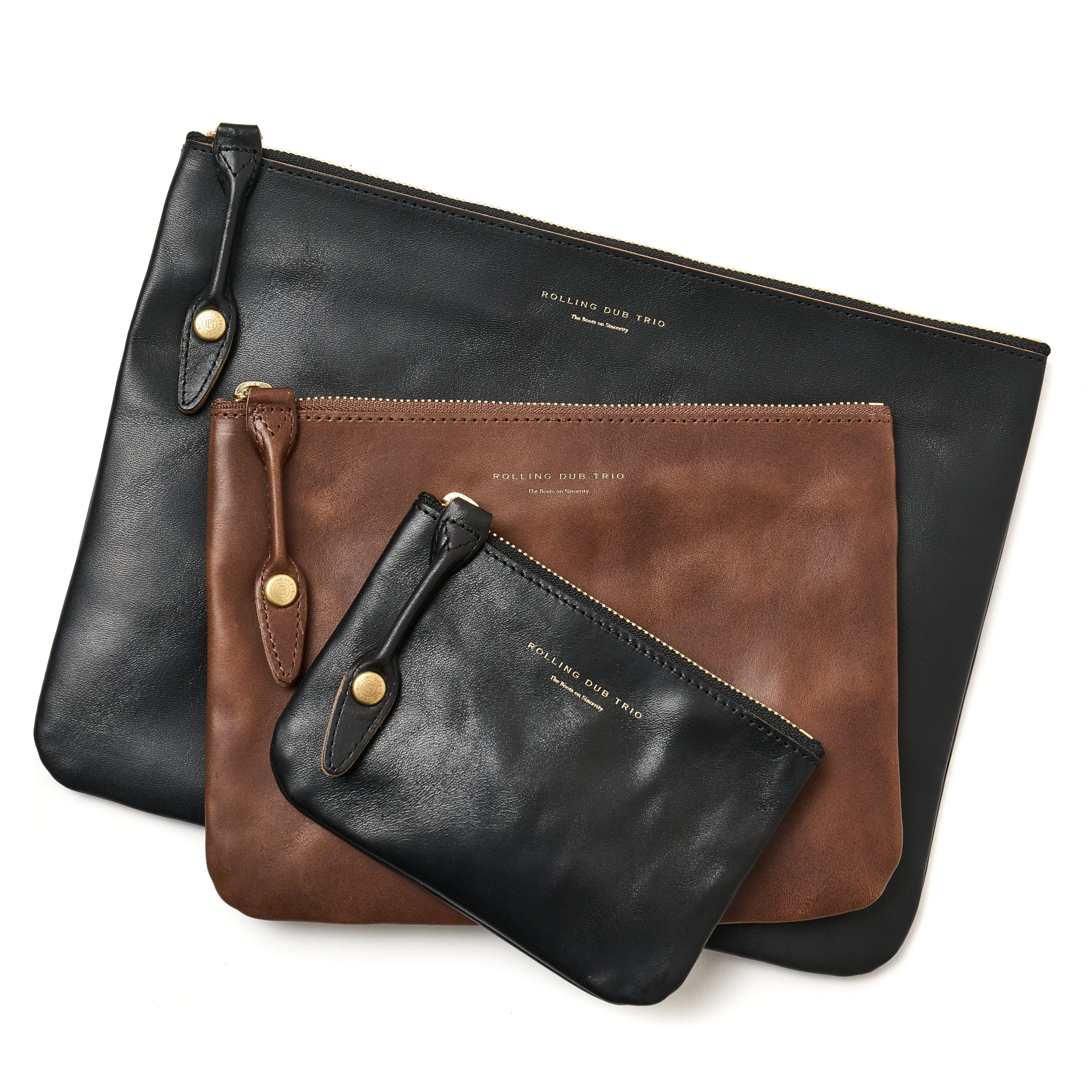 SQUARE ZIP & SNAP POUCH size S -BLACK LEATHER