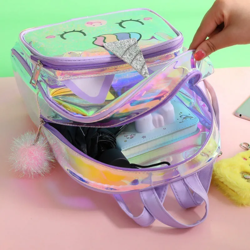 Unicorn Children's Transparent Colorful Backpack and School Bag